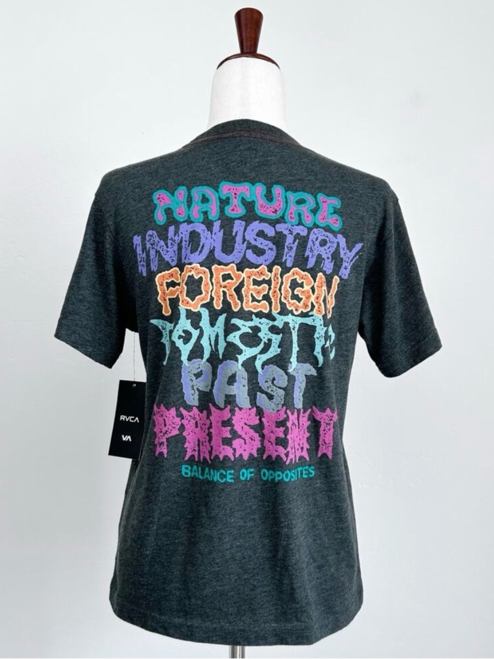 RVCA Womens's LARGE Balance Of Opposites Boy's Fit Crewneck Graphic T-Shirt NWT